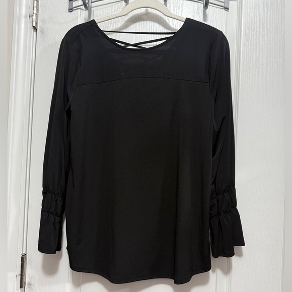 NWT Chico’s Blouse Size 1 M Back Detail Long Sleeve Top Black Lace up Tie Witchy - Picture 1 of 15